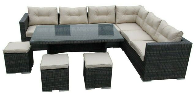 FURNITURE ONE 9 Seater Rattan Garden Corner Sofa Conversation Furniture Set w Cushions in Dark Brown - image 1