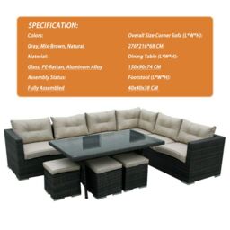 FURNITURE ONE 9 Seater Rattan Garden Corner Sofa Conversation Furniture Set w Cushions in Dark Brown - thumbnail 5