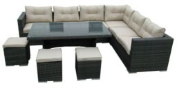 FURNITURE ONE 9 Seater Rattan Garden Corner Sofa Conversation Furniture Set w Cushions in Dark Brown - thumbnail 1