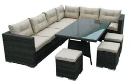 FURNITURE ONE 9 Seater Rattan Garden Corner Sofa Conversation Furniture Set w Cushions in Dark Brown - thumbnail 2