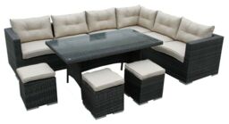 FURNITURE ONE 9 Seater Rattan Garden Corner Sofa Conversation Furniture Set w Cushions in Dark Brown - thumbnail 4
