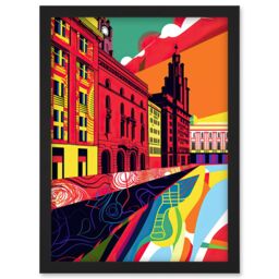 Artery8 Royal Albert Dock Liverpool Waterfront Pop Art Artwork Framed Wall Art Print A4 in Black - thumbnail 1
