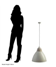 Orsina Grey Extra Large Pendant Light, Scandi Bell-Shaped Industrial Ceiling Lamp, 1m Cord with Matching Rose in White - thumbnail 2