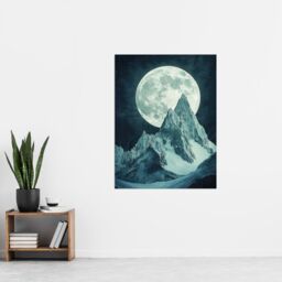 "Artery8 Alpine Mountain Range Peak Full Moon Fantasy Art Wall Art Print in Blue - Size: W12"" x H16""" - thumbnail 4