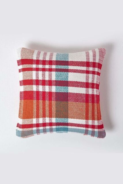 Homescapes Tartan 100% Cotton Falun Cushion Cover in Red - Size: 45 cm x 45 cm - image 1
