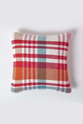 Homescapes Tartan 100% Cotton Falun Cushion Cover in Red - Size: 45 cm x 45 cm - thumbnail 1