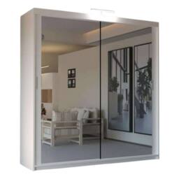 Sliding Wardrobes 4U Modern Mirror Sliding Wardrobe with Top LED Light W203cm x H217cm in White - thumbnail 2