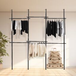 House of Home Telescopic Clothes Rail Triple Wardrobe Hanging Rack Adjustable Storage Black - thumbnail 1