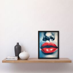 Artery8 Wall Art Print Irresistible Lips Lipstick Love Seduction in Blue & Red Framed Art - Size: A4 - thumbnail 4