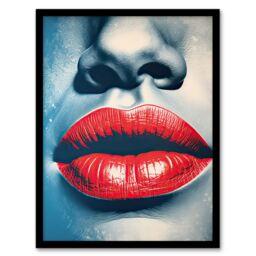 Artery8 Wall Art Print Irresistible Lips Lipstick Love Seduction in Blue & Red Framed Art - Size: A4 - thumbnail 1