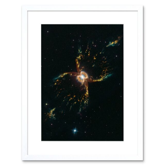 Artery8 Wall Art Print Hubble Space Astronomy Southern Crab Nebula Hen 2-104 Red Yellow Blue Hourglass Celestial Object Red Giant Star White Dwarf - image 1
