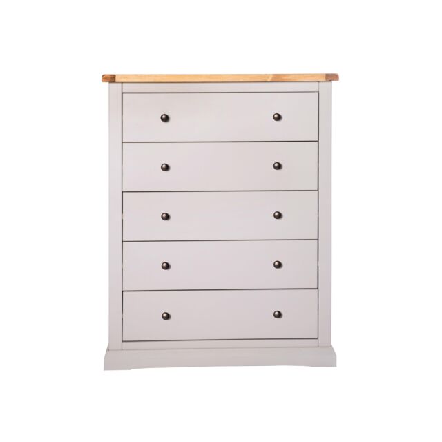 Cabinet Bits Loreo 5 Drawer Chest of Drawers Brass Knob in Light Grey - image 1