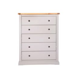 Cabinet Bits Loreo 5 Drawer Chest of Drawers Brass Knob in Light Grey - thumbnail 1
