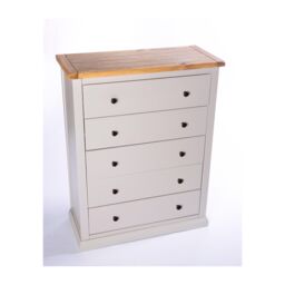 Cabinet Bits Loreo 5 Drawer Chest of Drawers Brass Knob in Light Grey - thumbnail 3
