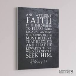 "Artery8 Hebrews 11 6 Without Faith It Is Bible Quote Canvas Wall Art Print in Grey - Size: W24"" x H32""" - thumbnail 2