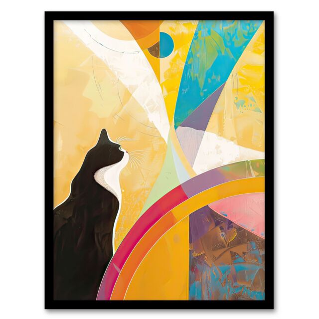 "Artery8 Tuxedo Cat Lover Hilma Rainbow Abstract Design Framed Art Print - Size: W12"" x H16""" - image 1