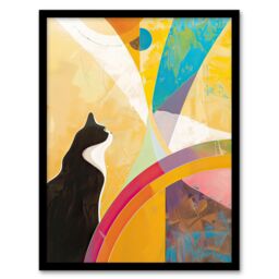 "Artery8 Tuxedo Cat Lover Hilma Rainbow Abstract Design Framed Art Print - Size: W12"" x H16""" - thumbnail 1
