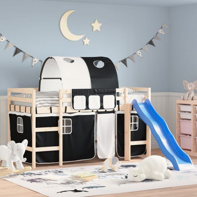 Berkfield Home Curtains for Loft Bed with Tunnel White & Black Polyester - image 1