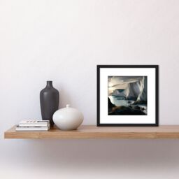 Artery8 Winter Coastal Landscape White Cliffs at Dawn Modern Oil Painting Square Wooden Framed Wall Art Print Picture 8X8 Inch in Black - thumbnail 2