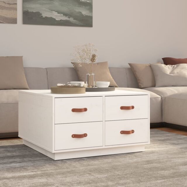 Berkfield Home Coffee Table White 80x80x45 cm Solid Wood Pine - Size: 80 x 80 x 45 cm - image 1