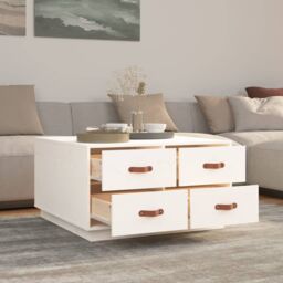 Berkfield Home Coffee Table White 80x80x45 cm Solid Wood Pine - Size: 80 x 80 x 45 cm - thumbnail 4