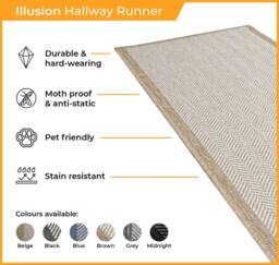 runrug Carpet Runner Rug - Indoor/Outdoor, Reversible, 2mm - 'Illusion' in Blue - Size: 60 cm x 390 cm - thumbnail 3