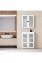 Teamson Home Bathroom Connor Wall Cabinet With 2 Glass Doors White - thumbnail 3
