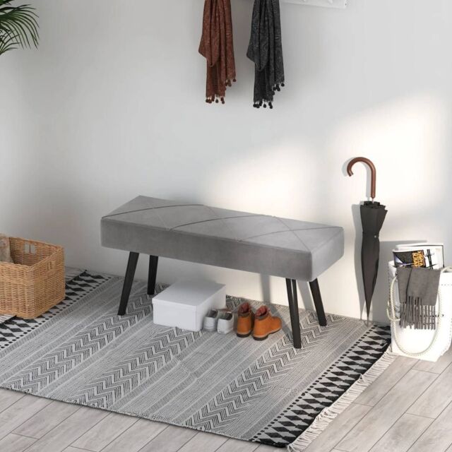 EONLION Upholstered End of Bed Bench with Steel Legs, Grey - image 1