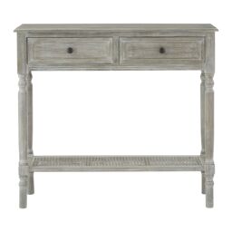 Orsina Rectangular Console Table With 2 Drawers for Hallway, Pine Wood Hallway Table for Home Décor, Wood Table with 2 Drawers for Office in Grey