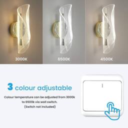 Goeco Indoor LED Wall Light, 16 W Modern Tri-Colour Wall Light, Gold - thumbnail 2
