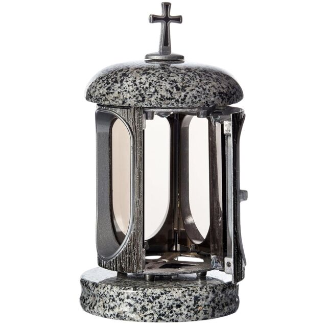 Novecrafto Round Granite Memorial Lantern Grave Ornaments for Garden or Cemetery in Grey - image 1