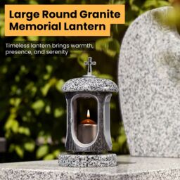 Novecrafto Round Granite Memorial Lantern Grave Ornaments for Garden or Cemetery in Grey - thumbnail 7