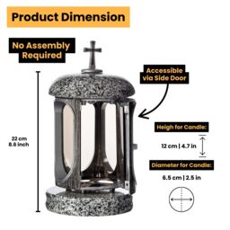 Novecrafto Round Granite Memorial Lantern Grave Ornaments for Garden or Cemetery in Grey - thumbnail 3