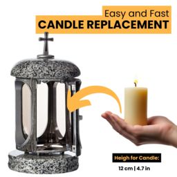 Novecrafto Round Granite Memorial Lantern Grave Ornaments for Garden or Cemetery in Grey - thumbnail 6