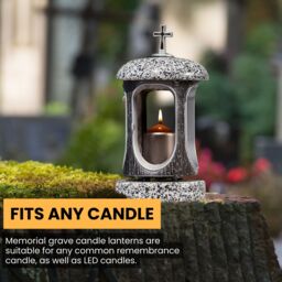 Novecrafto Round Granite Memorial Lantern Grave Ornaments for Garden or Cemetery in Grey - thumbnail 5
