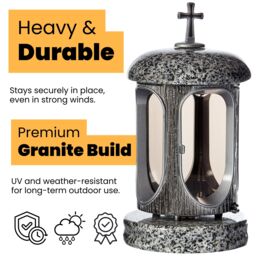 Novecrafto Round Granite Memorial Lantern Grave Ornaments for Garden or Cemetery in Grey - thumbnail 2