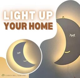 Marco Paul Kids Moon Night Light Bedroom Baby Nursery Decor White Wooden Wall Lamp Gift - thumbnail 6