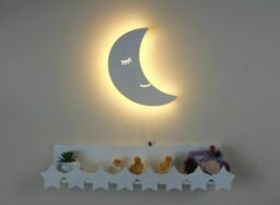Marco Paul Kids Moon Night Light Bedroom Baby Nursery Decor White Wooden Wall Lamp Gift