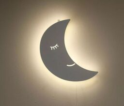 Marco Paul Kids Moon Night Light Bedroom Baby Nursery Decor White Wooden Wall Lamp Gift - thumbnail 2