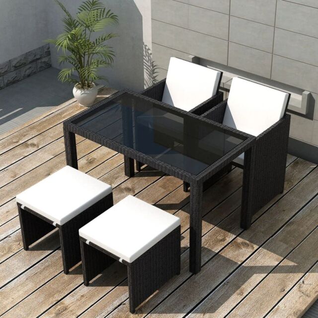 Berkfield Home 5 Piece Outdoor Dining Set with Cushions Poly Rattan Black - image 1