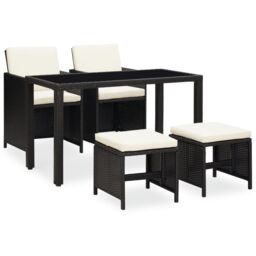 Berkfield Home 5 Piece Outdoor Dining Set with Cushions Poly Rattan Black - thumbnail 2
