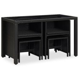 Berkfield Home 5 Piece Outdoor Dining Set with Cushions Poly Rattan Black - thumbnail 3