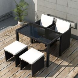 Berkfield Home 5 Piece Outdoor Dining Set with Cushions Poly Rattan Black - thumbnail 1