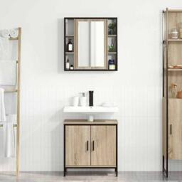 Berkfield Home Modern 2 Piece Bathroom Furniture Set Sonoma Oak Engineered Wood in Cream - thumbnail 4