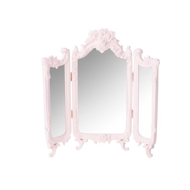 Melody Maison Small Pink Ornate Rose Triple Mirror - 37cm X 38cm in Pale Pink - Size: 37 cm X 38 cm - image 1