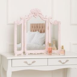 Melody Maison Small Pink Ornate Rose Triple Mirror - 37cm X 38cm in Pale Pink - Size: 37 cm X 38 cm - thumbnail 2