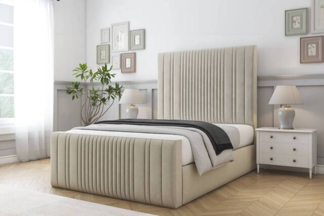 "Comfort Beds The Foxy Plush Bed Frame - 50"" Upholstered Headboard in Cream - Size: King" - image 1