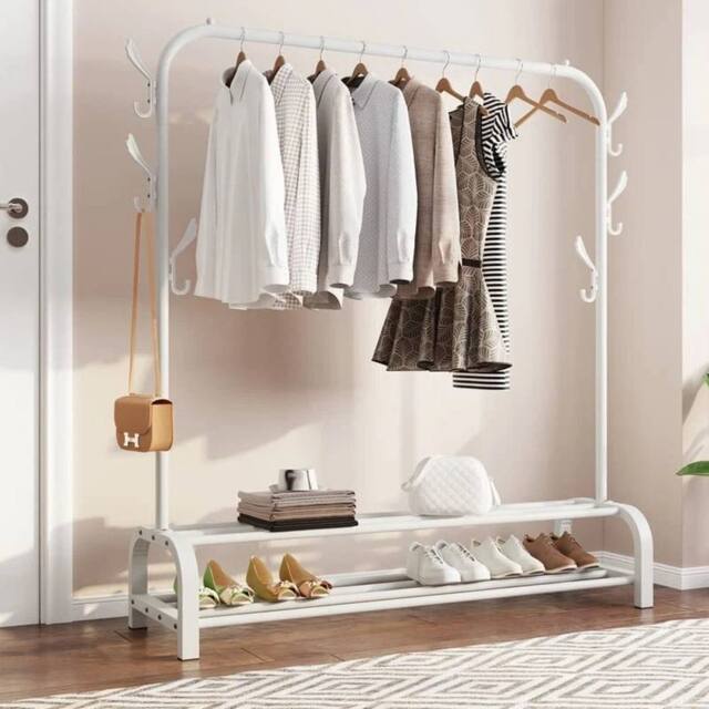EONLION White Metal Clothes Rail Garment Hanging Stand Shoe Rack Home - Size: 500mm - image 1