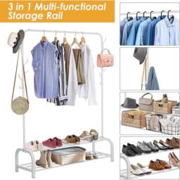EONLION White Metal Clothes Rail Garment Hanging Stand Shoe Rack Home - Size: 500mm - thumbnail 4