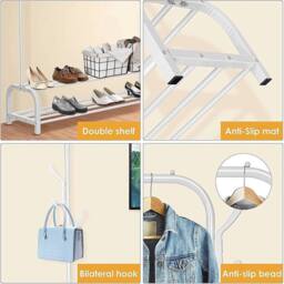 EONLION White Metal Clothes Rail Garment Hanging Stand Shoe Rack Home - Size: 500mm - thumbnail 3